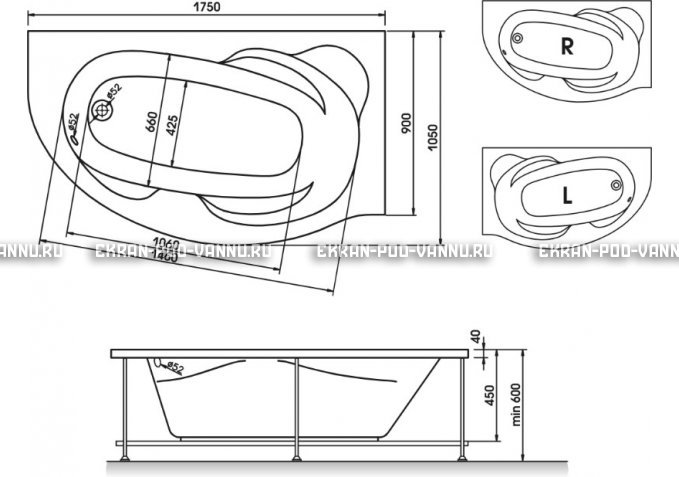 Акриловая ванна Relisan Liliya 175x90 – купить по цене 24570 руб. в интернет-магазине в городе Ставрополь картинка 3