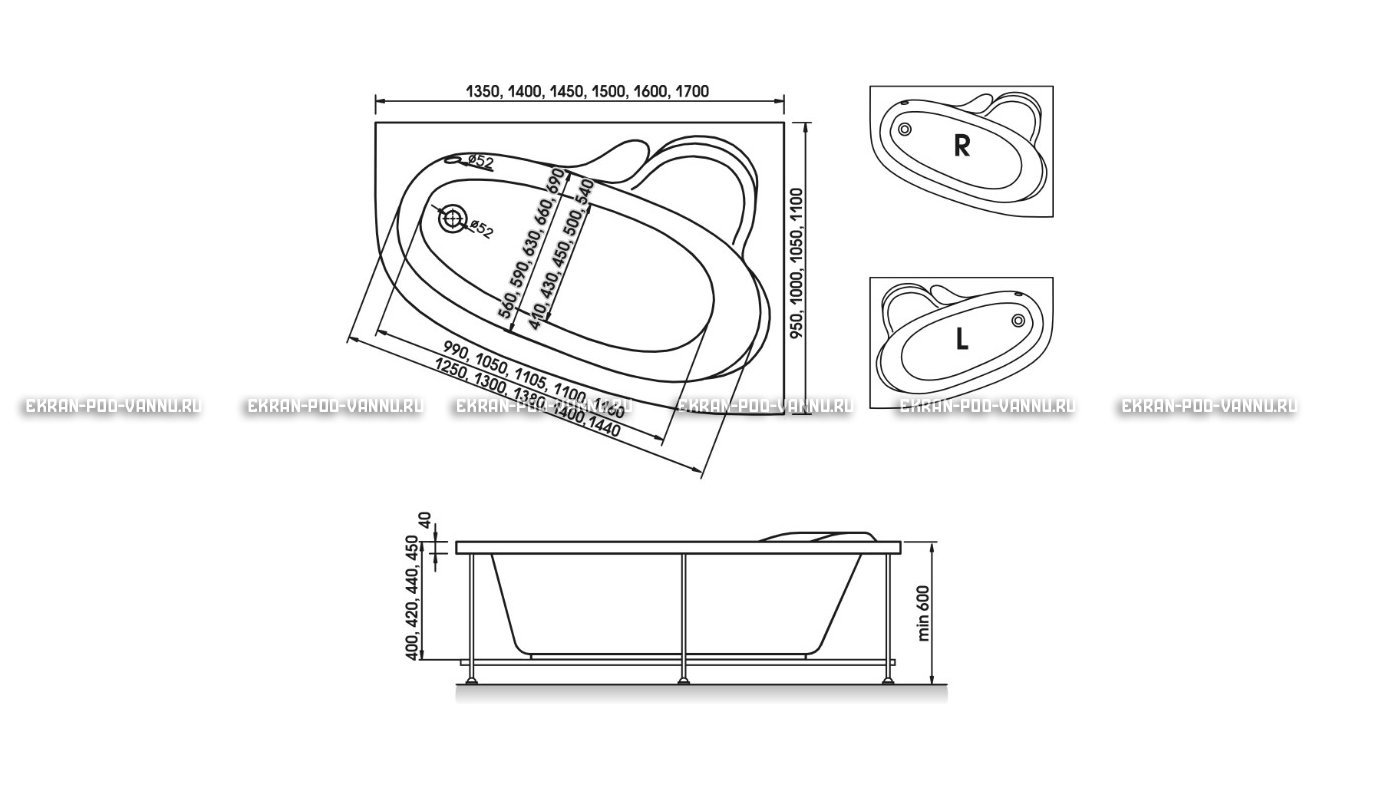 Акриловая ванна Relisan Ariadna 150x100 – купить по цене 25650 руб. в интернет-магазине в городе Ставрополь картинка 10