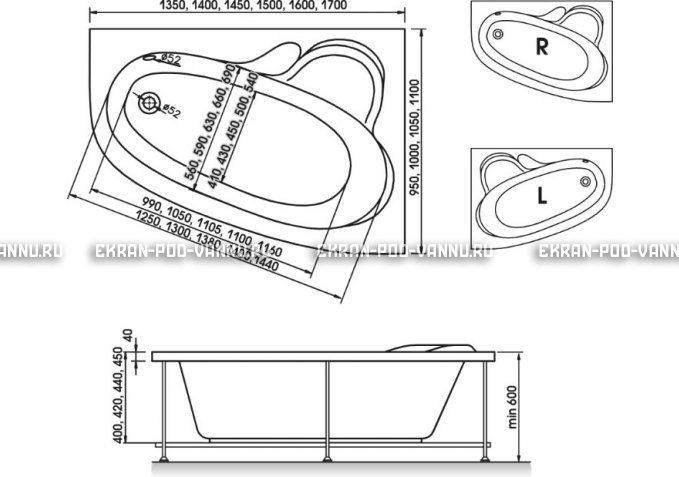 Акриловая ванна Relisan Ariadna 150x100 – купить по цене 25650 руб. в интернет-магазине в городе Ставрополь картинка 3