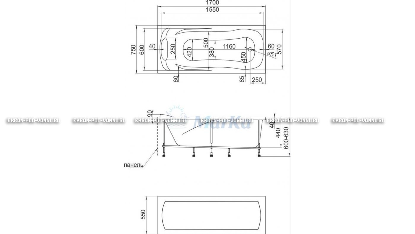 Акриловая ванна 1MarKa Calypso 170x75 – купить по цене 13950 руб. в интернет-магазине в городе Ставрополь картинка 22