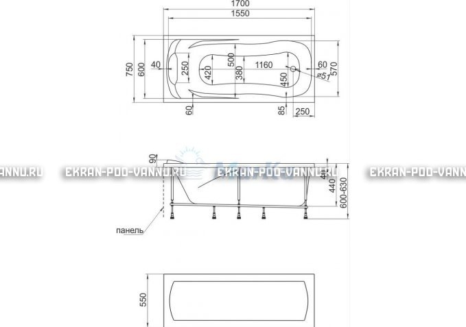 Акриловая ванна 1MarKa Calypso 170x75 – купить по цене 13950 руб. в интернет-магазине в городе Ставрополь картинка 7