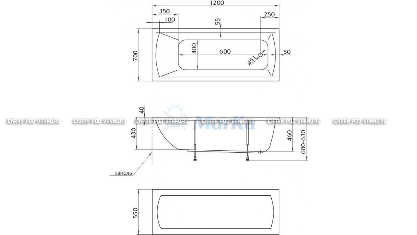 Акриловая ванна 1MarKa Modern 120x70 – купить по цене 7600 руб. в интернет-магазине в городе Ставрополь картинка 13