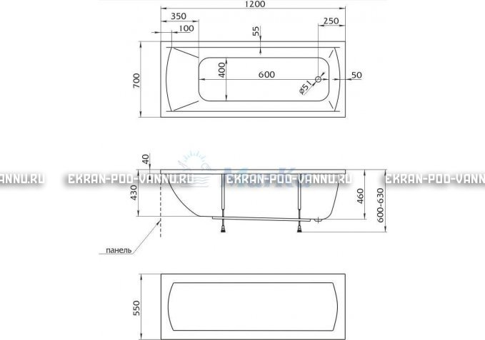 Акриловая ванна 1MarKa Modern 120x70 – купить по цене 7600 руб. в интернет-магазине в городе Ставрополь картинка 4