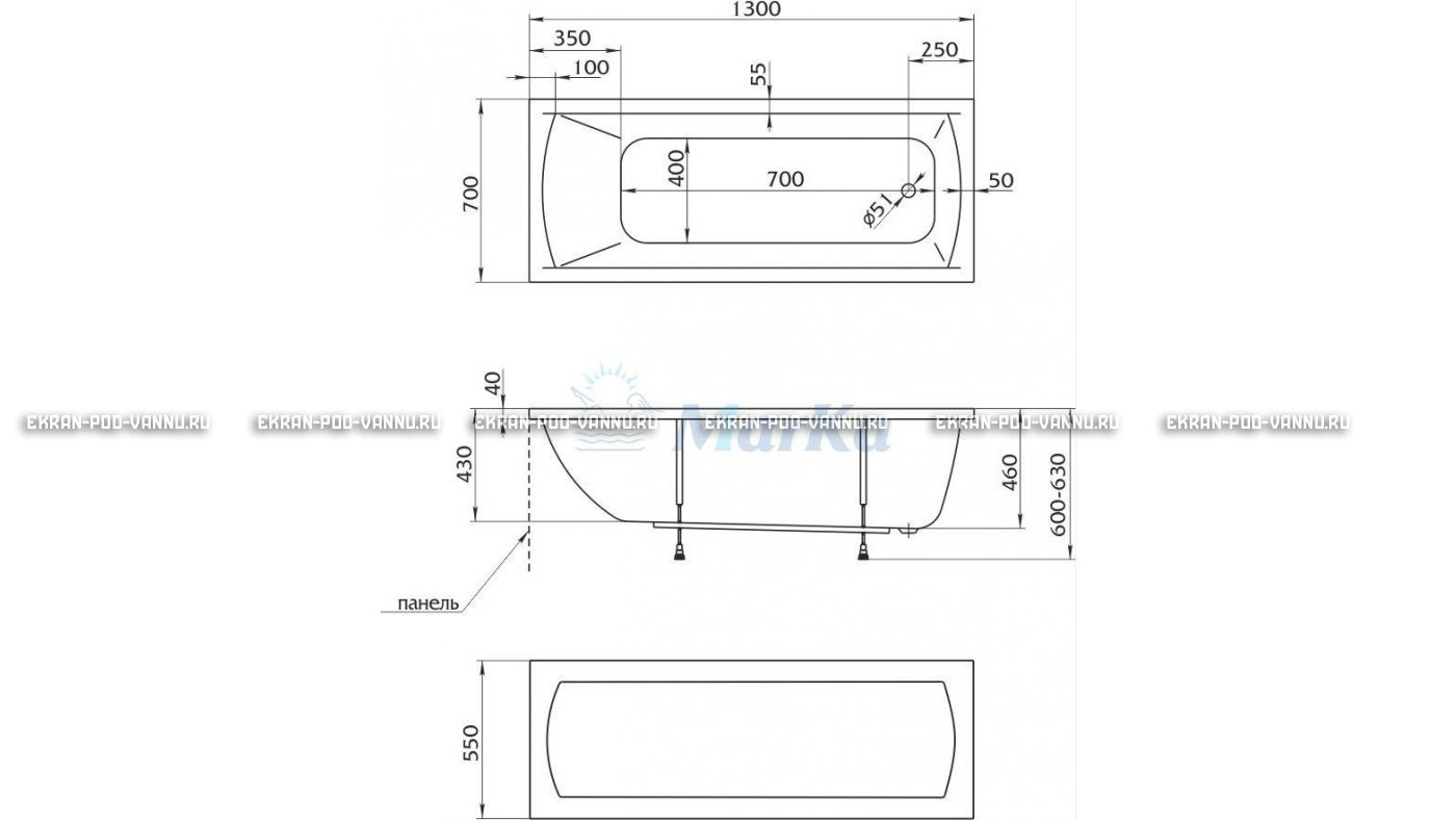 Акриловая ванна 1MarKa Modern 130x70 – купить по цене 8620 руб. в интернет-магазине в городе Ставрополь картинка 16