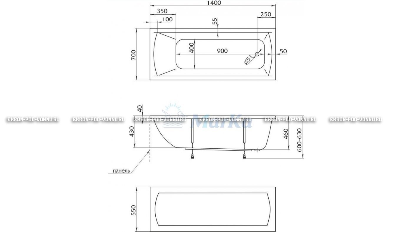 Акриловая ванна 1MarKa Modern 140x70 – купить по цене 8910 руб. в интернет-магазине в городе Ставрополь картинка 16