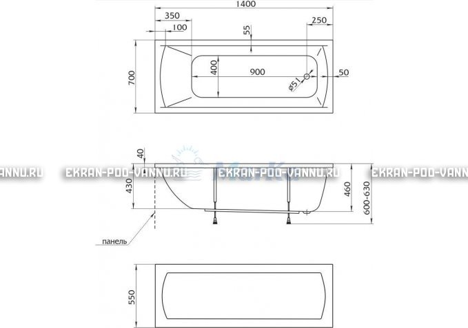Акриловая ванна 1MarKa Modern 140x70 – купить по цене 8910 руб. в интернет-магазине в городе Ставрополь картинка 5