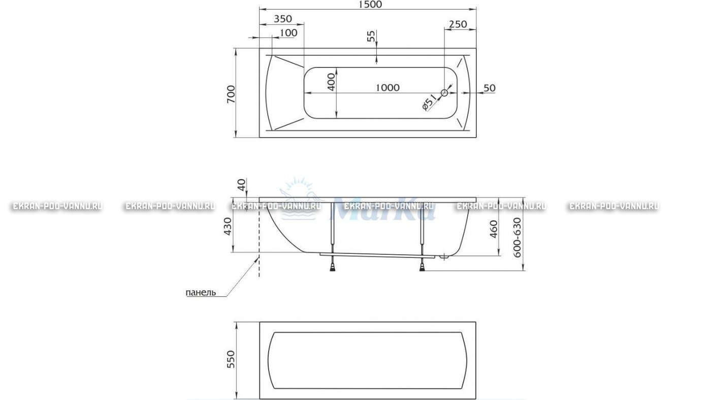 Акриловая ванна 1MarKa Modern 150x70 – купить по цене 9210 руб. в интернет-магазине в городе Ставрополь картинка 13