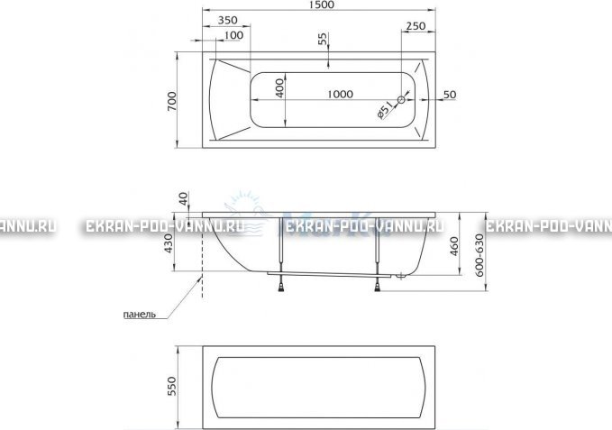 Акриловая ванна 1MarKa Modern 150x70 – купить по цене 9210 руб. в интернет-магазине в городе Ставрополь картинка 4