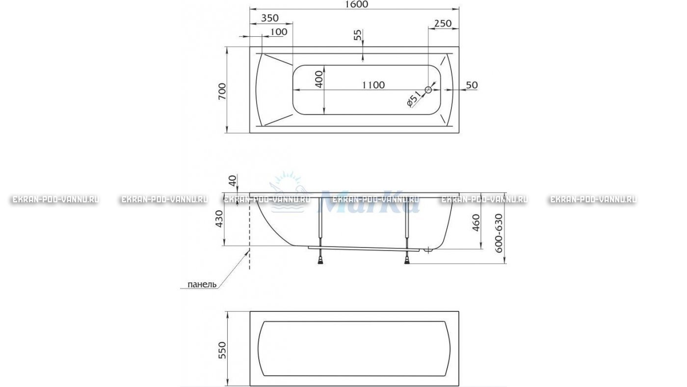 Акриловая ванна 1MarKa Modern 160x70 – купить по цене 9410 руб. в интернет-магазине в городе Ставрополь картинка 16