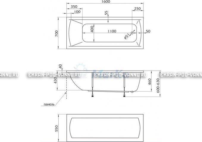 Акриловая ванна 1MarKa Modern 160x70 – купить по цене 9410 руб. в интернет-магазине в городе Ставрополь картинка 5
