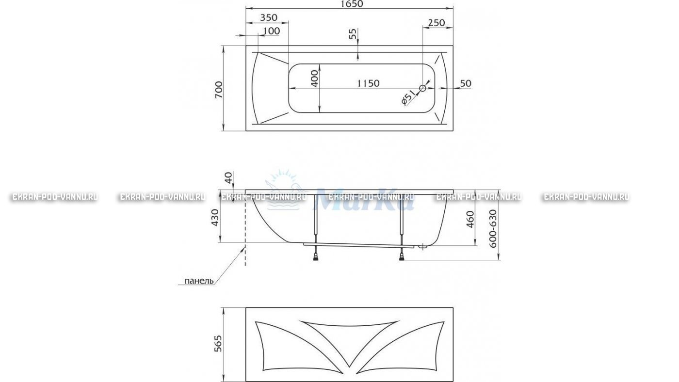 Акриловая ванна 1MarKa Modern 165x70 – купить по цене 9810 руб. в интернет-магазине в городе Ставрополь картинка 16