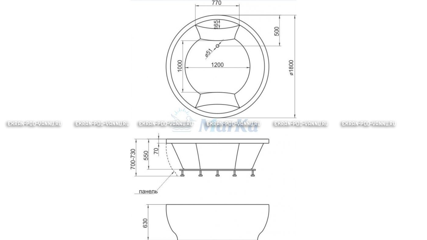 Акриловая ванна 1MarKa Omega 180x180  – купить по цене 42450 руб. в интернет-магазине в городе Ставрополь картинка 13