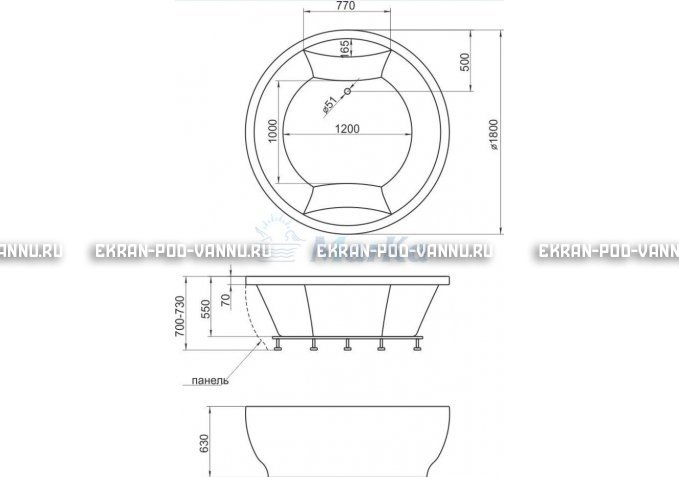 Акриловая ванна 1MarKa Omega 180x180  – купить по цене 42450 руб. в интернет-магазине в городе Ставрополь картинка 4