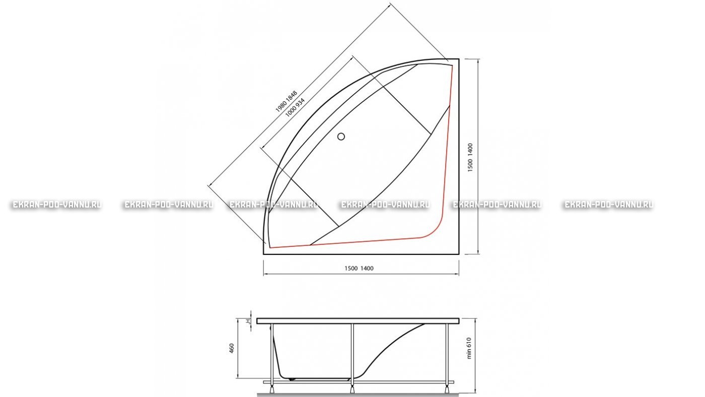 Акриловая ванна Vayer Boomerang 150x150 – купить по цене 59550 руб. в интернет-магазине в городе Ставрополь картинка 15