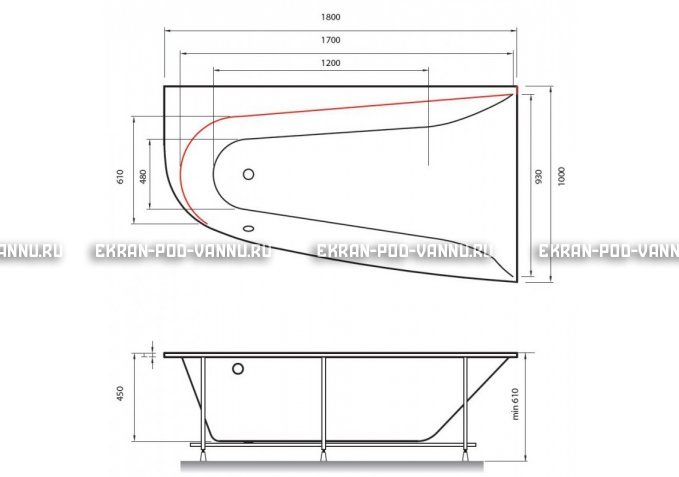 Акриловая ванна Vayer Boomerang 180x100 – купить по цене 53030 руб. в интернет-магазине в городе Ставрополь картинка 2