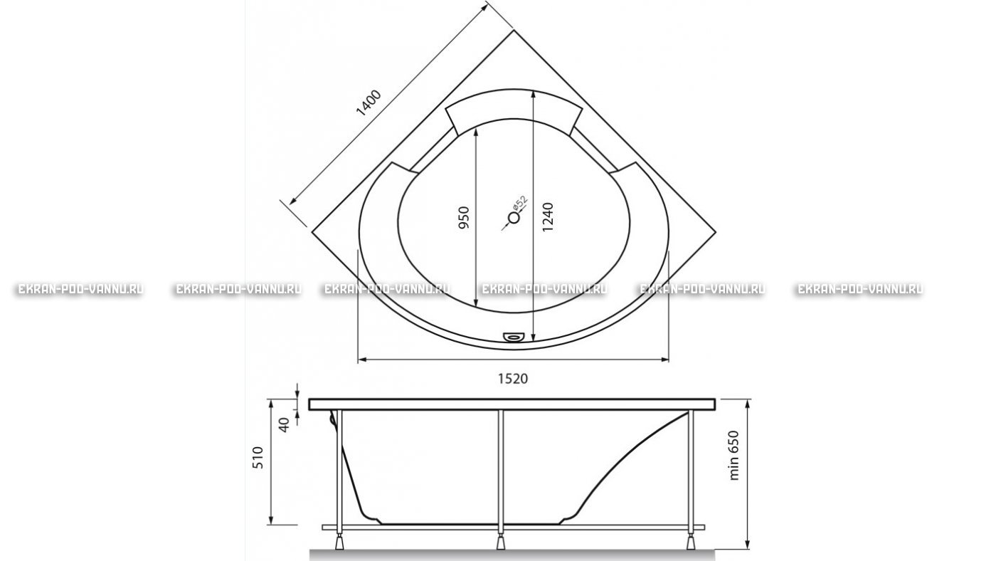 Акриловая ванна Vayer Boomerang 150x150 – купить по цене 59550 руб. в интернет-магазине в городе Ставрополь картинка 16