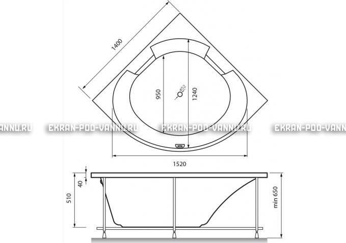 Акриловая ванна Vayer Boomerang 150x150 – купить по цене 59550 руб. в интернет-магазине в городе Ставрополь картинка 5