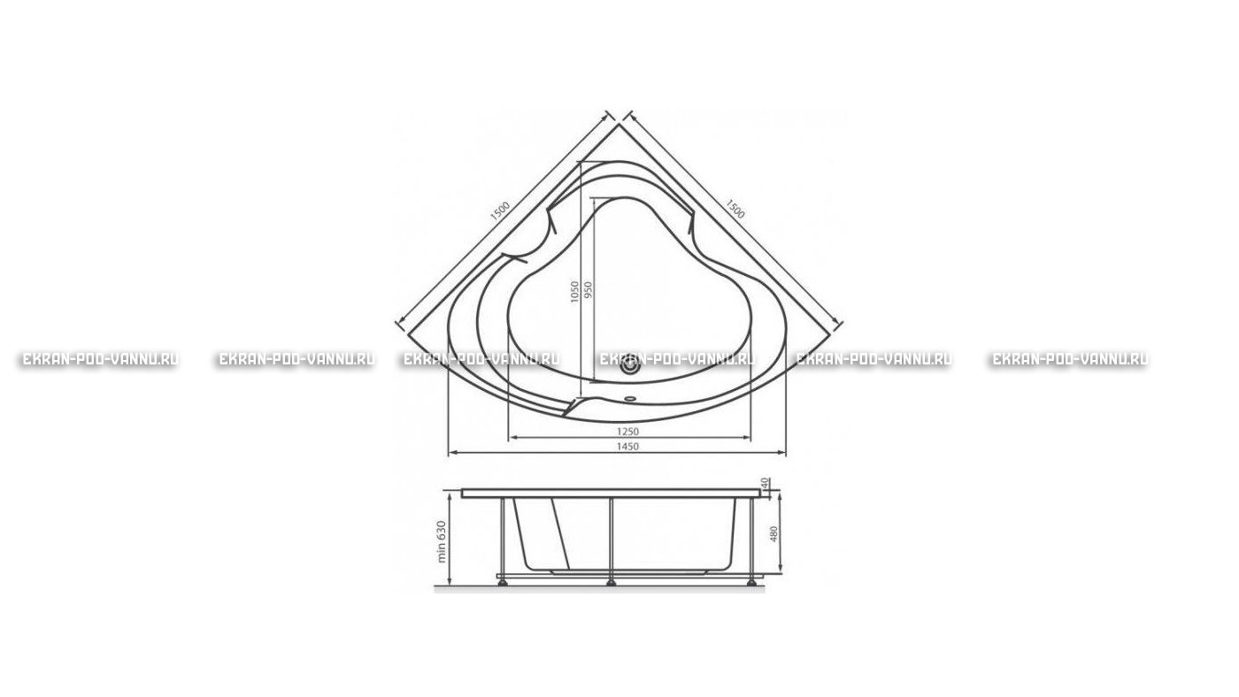 Акриловая ванна Vayer Kaliope 150x150 – купить по цене 42550 руб. в интернет-магазине в городе Ставрополь картинка 16