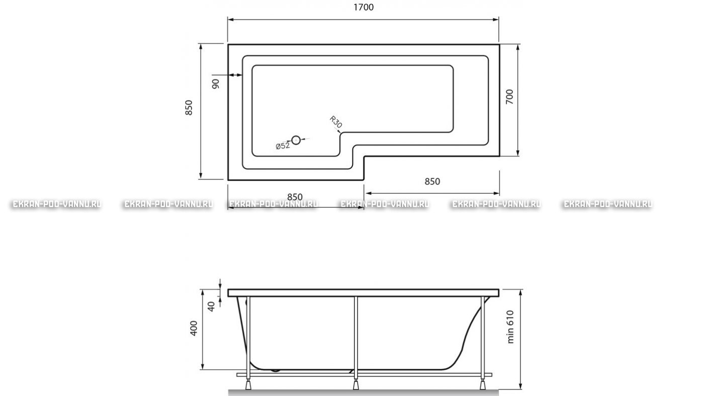 Акриловая ванна Vayer Options 170х70/85 – купить по цене 24110 руб. в интернет-магазине в городе Ставрополь картинка 13