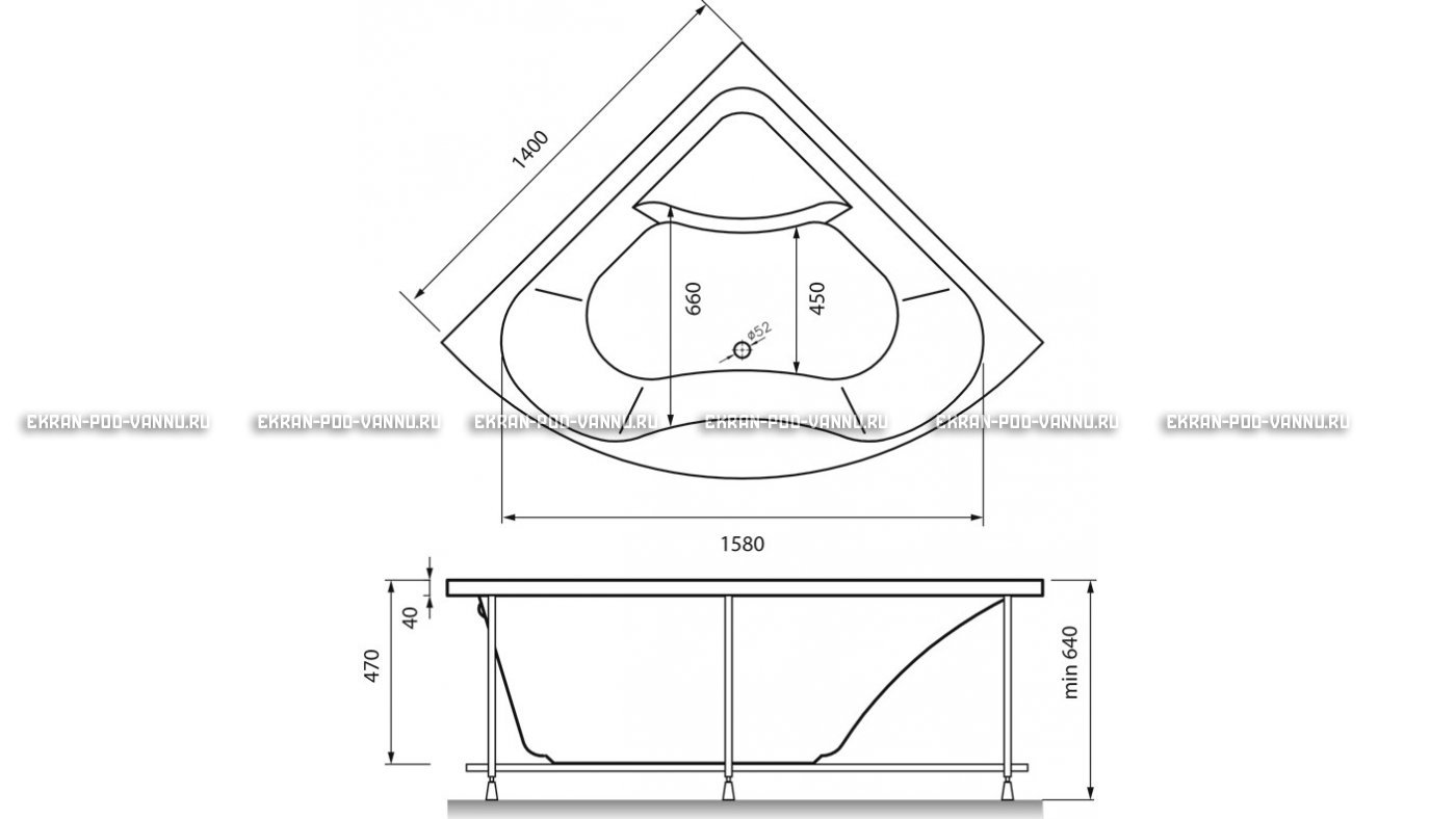 Акриловая ванна Vayer Persefona 140x140 – купить по цене 25230 руб. в интернет-магазине в городе Ставрополь картинка 15