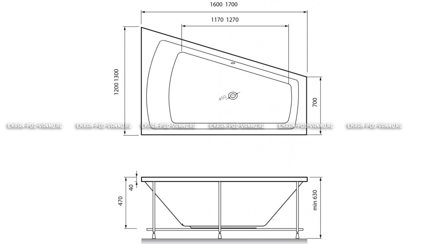 Акриловая ванна Vayer Trinitiy 170x130 – купить по цене 32590 руб. в интернет-магазине в городе Ставрополь картинка 13