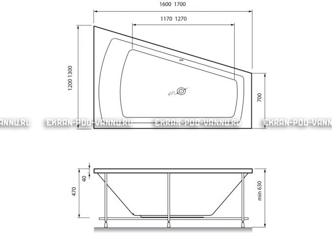 Акриловая ванна Vayer Trinitiy 170x130 – купить по цене 32590 руб. в интернет-магазине в городе Ставрополь картинка 4